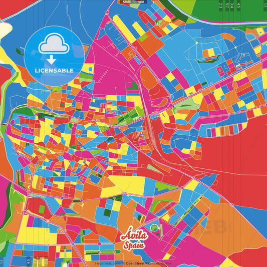 Ávila, Ávila, Spain Crazy Colorful Street Map Poster Template