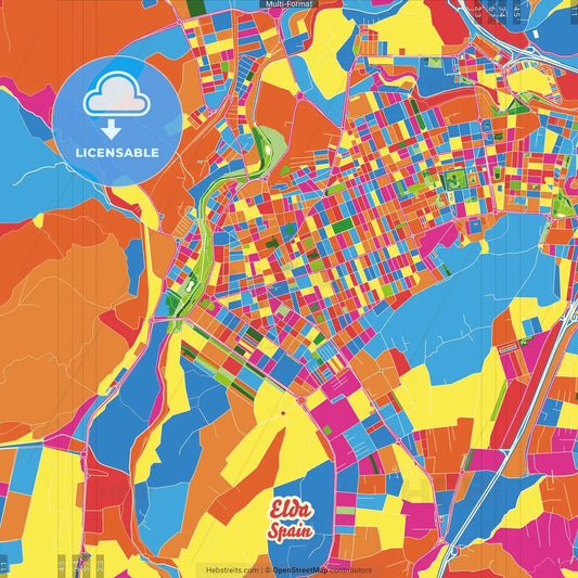 Elda, 3600, Spain Crazy Colorful Street Map Poster Template