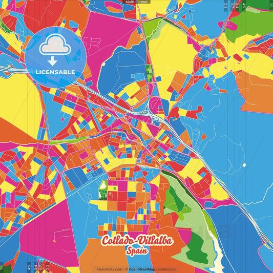 Collado-Villalba, Madrid, Spain Crazy Colorful Street Map Poster Template