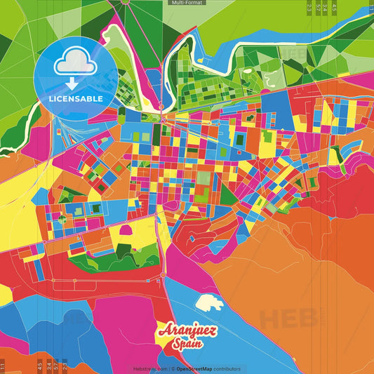 Aranjuez, Madrid, Spain Crazy Colorful Street Map Poster Template