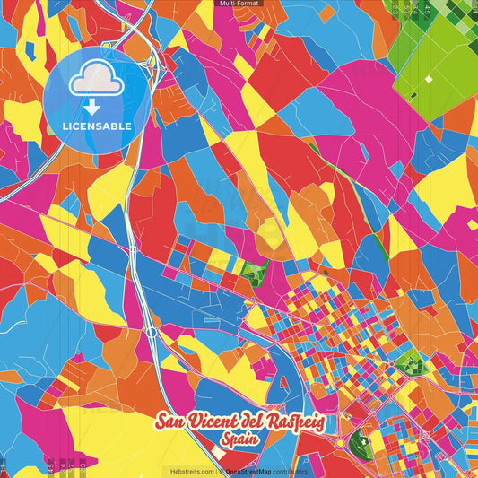 San Vicent del Raspeig, Alicante, Spain Crazy Colorful Street Map Poster Template