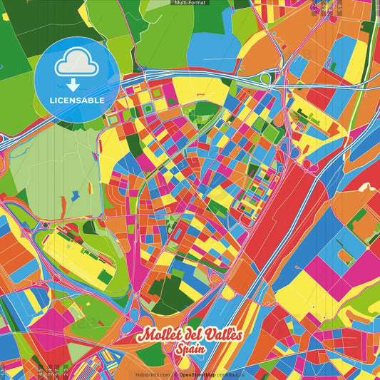 Mollet del Vallès, Barcelona, Spain Crazy Colorful Street Map Poster Template