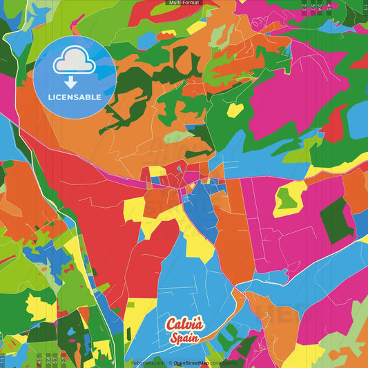 Calvià, Balearic Islands, Spain Crazy Colorful Street Map Poster Template