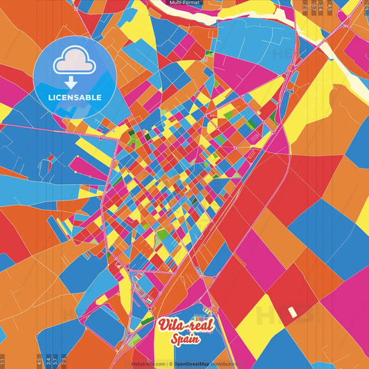 Vila-real, Castellón, Spain Crazy Colorful Street Map Poster Template