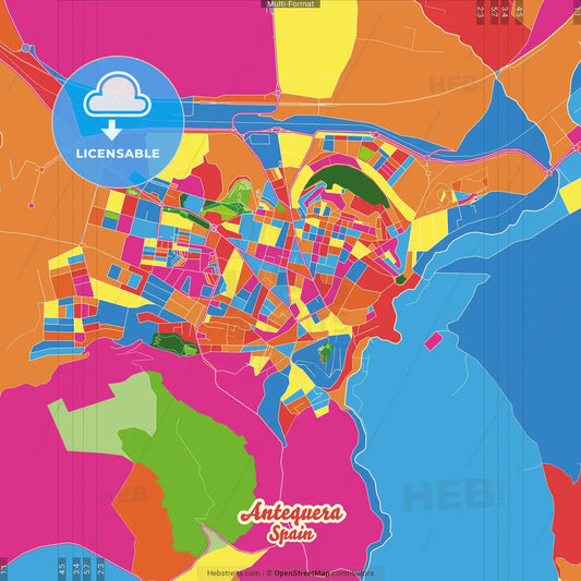Antequera, Málaga, Spain Crazy Colorful Street Map Poster Template