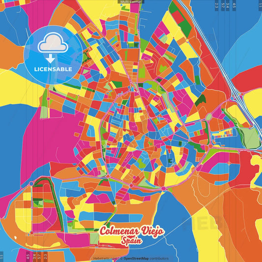 Colmenar Viejo, Madrid, Spain Crazy Colorful Street Map Poster Template