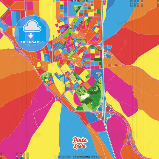 Pinto, Madrid, Spain Crazy Colorful Street Map Poster Template