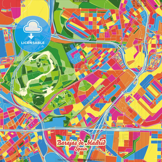 Barajas de Madrid, 28042 Madrid, Spain Crazy Colorful Street Map Poster Template