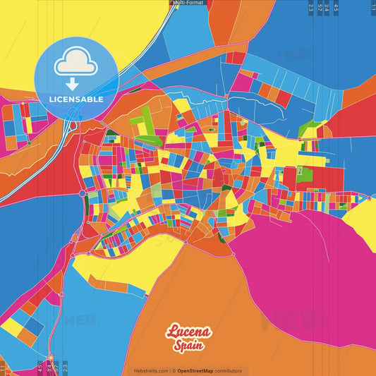 Lucena, Córdoba, Spain Crazy Colorful Street Map Poster Template
