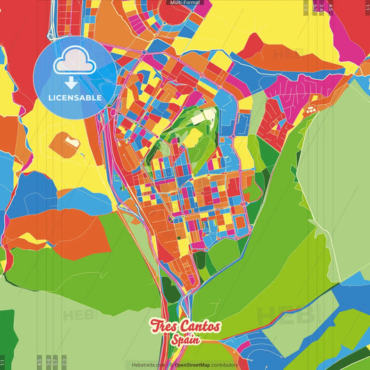 Tres Cantos, Madrid, Spain Crazy Colorful Street Map Poster Template