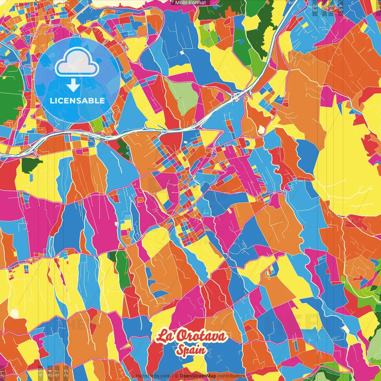 La Orotava, Santa Cruz de Tenerife, Spain Crazy Colorful Street Map Poster Template