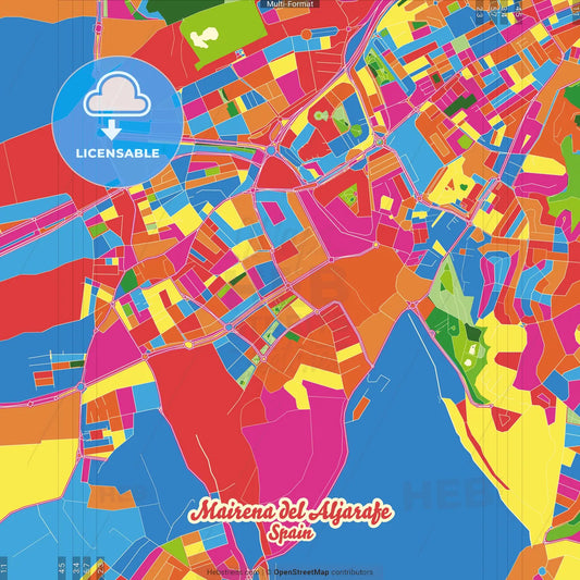 Mairena del Aljarafe, 41927, Spain Crazy Colorful Street Map Poster Template