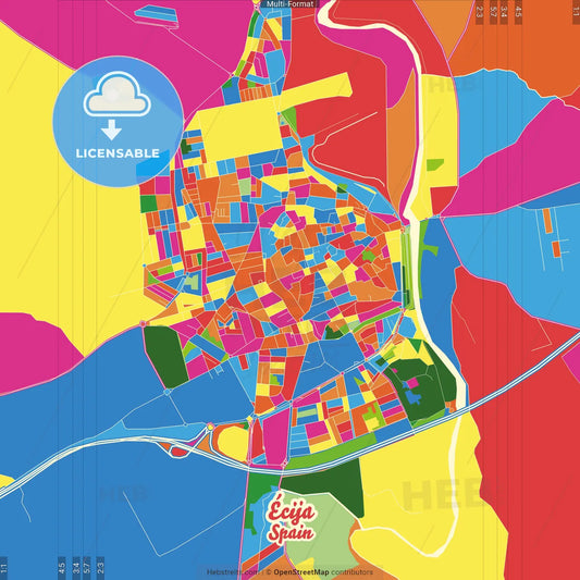 Écija, Sevilla, Spain Crazy Colorful Street Map Poster Template