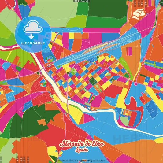 Miranda de Ebro, Burgos, Spain Crazy Colorful Street Map Poster Template
