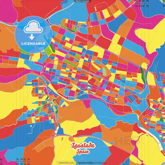 Igualada, Barcelona, Spain Crazy Colorful Street Map Poster Template