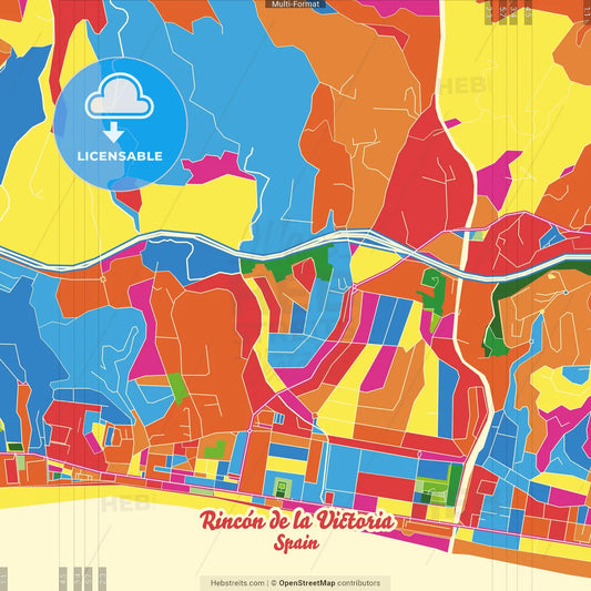 Rincón de la Victoria, Málaga, Spain Crazy Colorful Street Map Poster Template