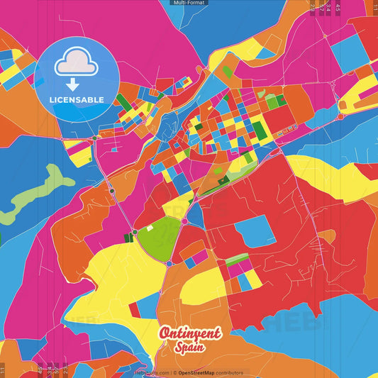 Ontinyent, Valencia, Spain Crazy Colorful Street Map Poster Template
