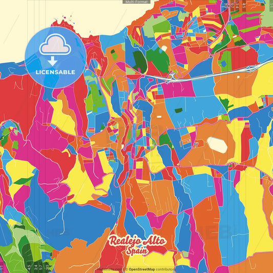 Realejo Alto, Santa Cruz de Tenerife, Spain Crazy Colorful Street Map Poster Template