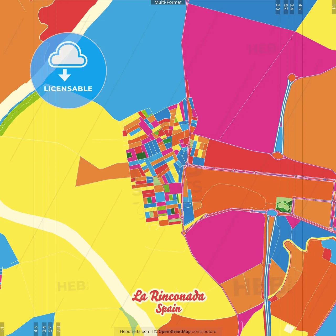 La Rinconada, Seville, Spain Crazy Colorful Street Map Poster Template