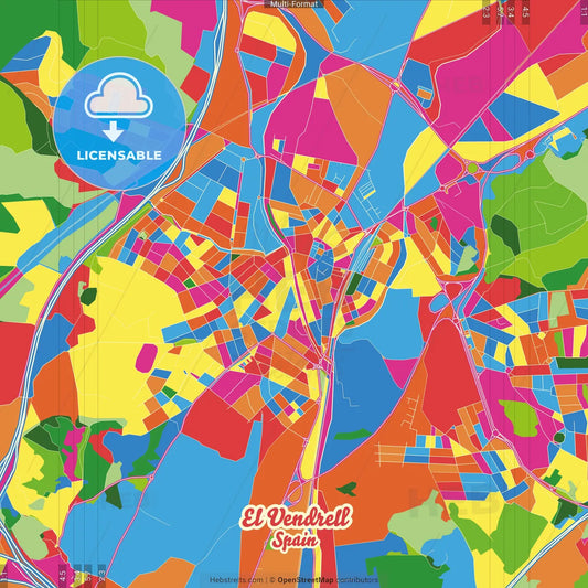 El Vendrell, Tarragona, Spain Crazy Colorful Street Map Poster Template