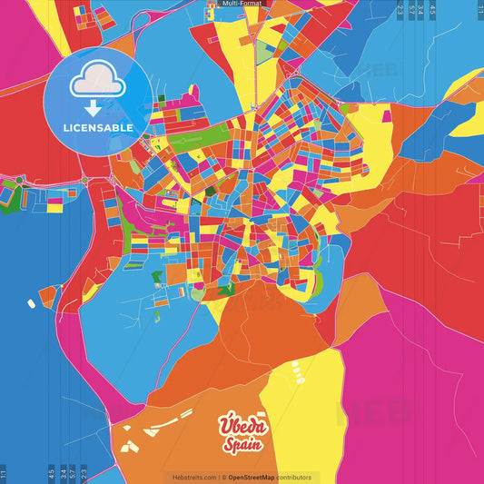 Úbeda, Jaén, Spain Crazy Colorful Street Map Poster Template