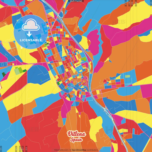 Villena, Alicante, Spain Crazy Colorful Street Map Poster Template