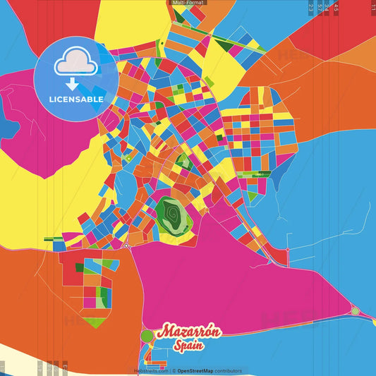 Mazarrón, Murcia, Spain Crazy Colorful Street Map Poster Template