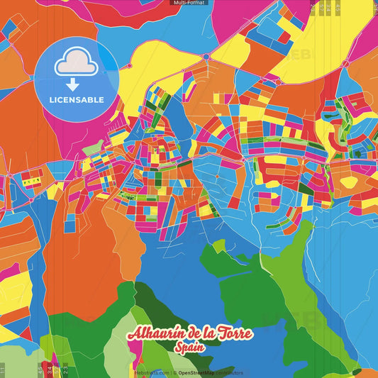 Alhaurín de la Torre, Málaga, Spain Crazy Colorful Street Map Poster Template