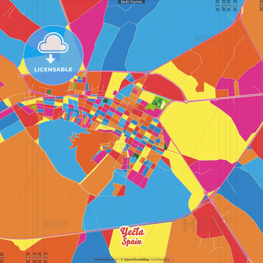 Yecla, Murcia, Spain Crazy Colorful Street Map Poster Template
