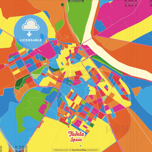 Tudela, Navarre, Spain Crazy Colorful Street Map Poster Template
