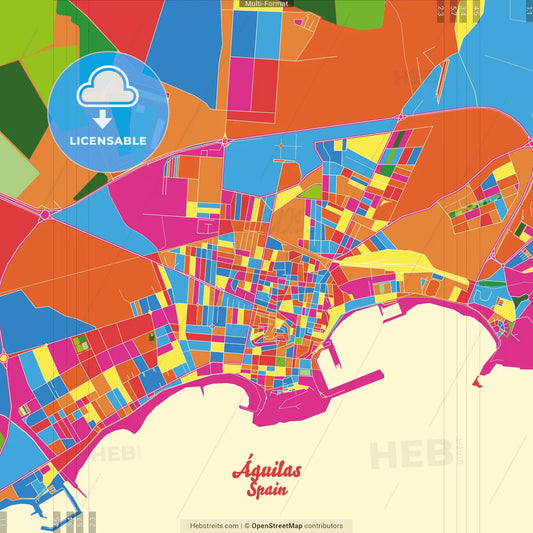Águilas, Murcia, Spain Crazy Colorful Street Map Poster Template