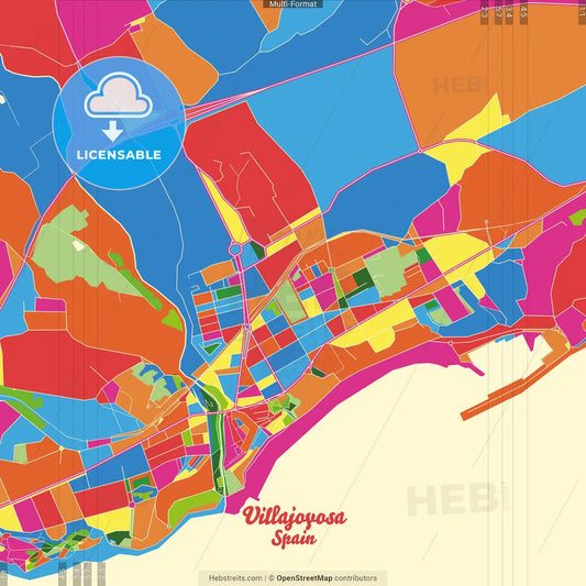 Villajoyosa, Alacant, Spain Crazy Colorful Street Map Poster Template