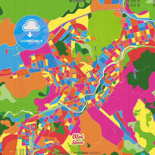 Olot, Girona, Spain Crazy Colorful Street Map Poster Template