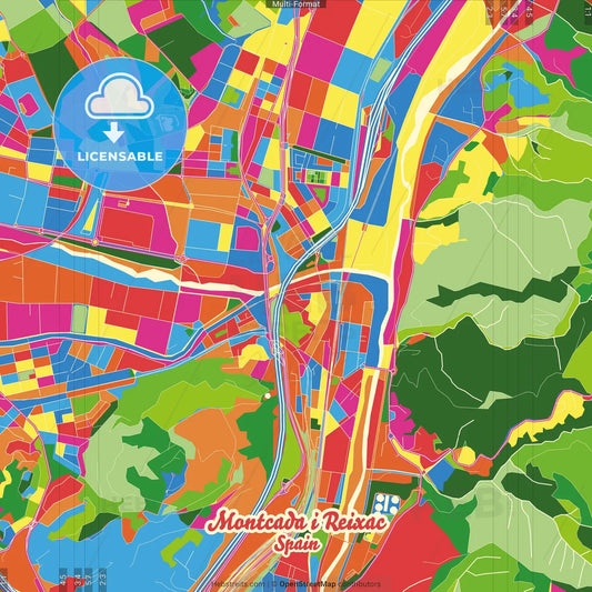 Montcada i Reixac, Barcelona, Spain Crazy Colorful Street Map Poster Template