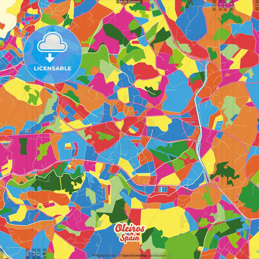 Oleiros, A Coruña, Spain Crazy Colorful Street Map Poster Template