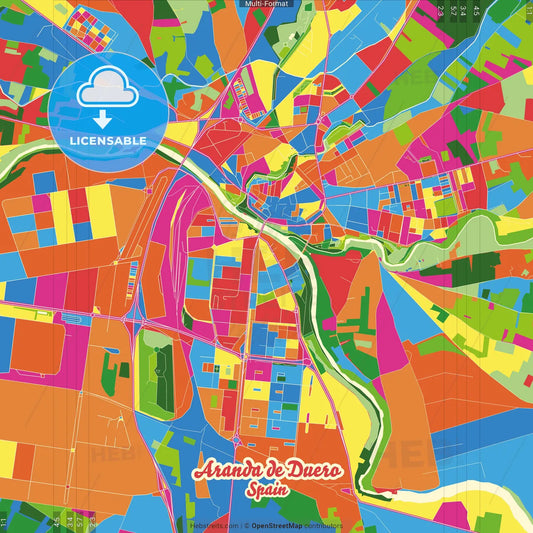 Aranda de Duero, Burgos, Spain Crazy Colorful Street Map Poster Template