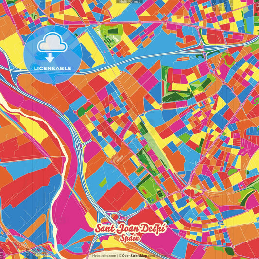 Sant Joan Despí, Barcelona, Spain Crazy Colorful Street Map Poster Template