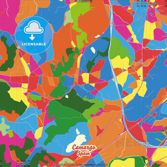 Camargo, Cantabria, Spain Crazy Colorful Street Map Poster Template