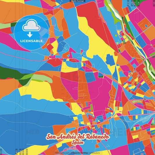 San Andrés del Rabanedo, León, Spain Crazy Colorful Street Map Poster Template