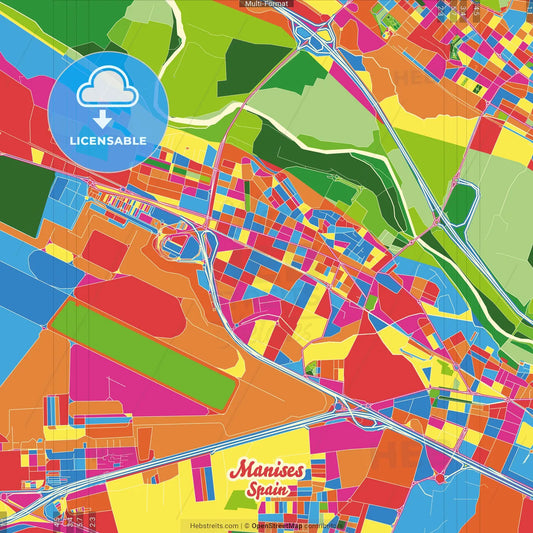 Manises, València, Spain Crazy Colorful Street Map Poster Template