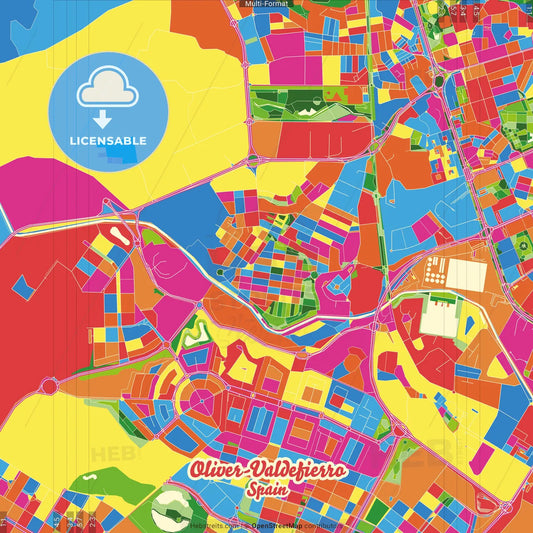 Oliver-Valdefierro, 50012 Zaragoza, Spain Crazy Colorful Street Map Poster Template
