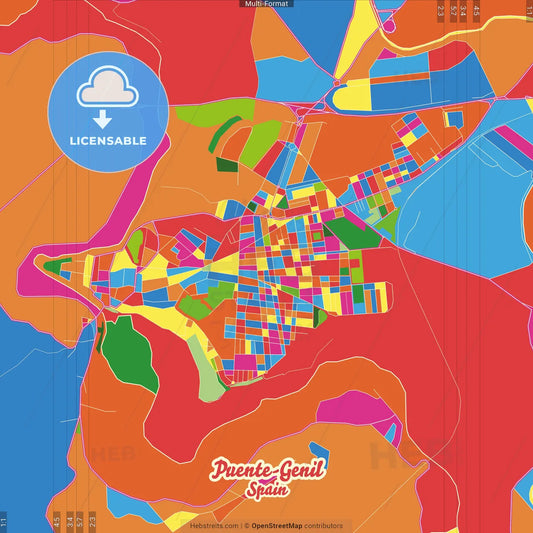 Puente-Genil, Córdoba, Spain Crazy Colorful Street Map Poster Template