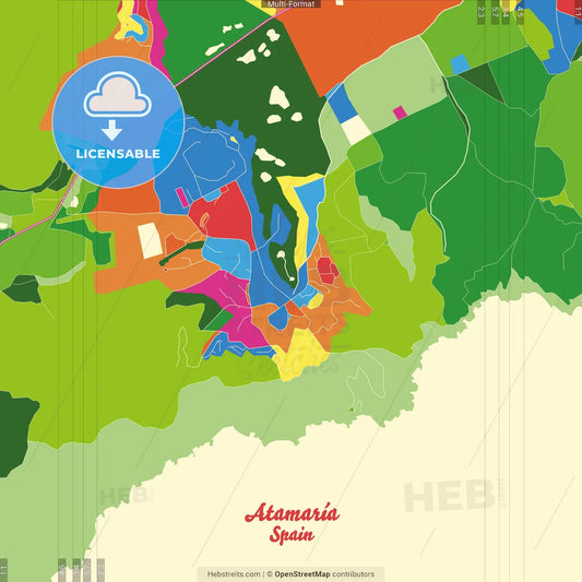 Atamaría, Murcia, Spain Crazy Colorful Street Map Poster Template