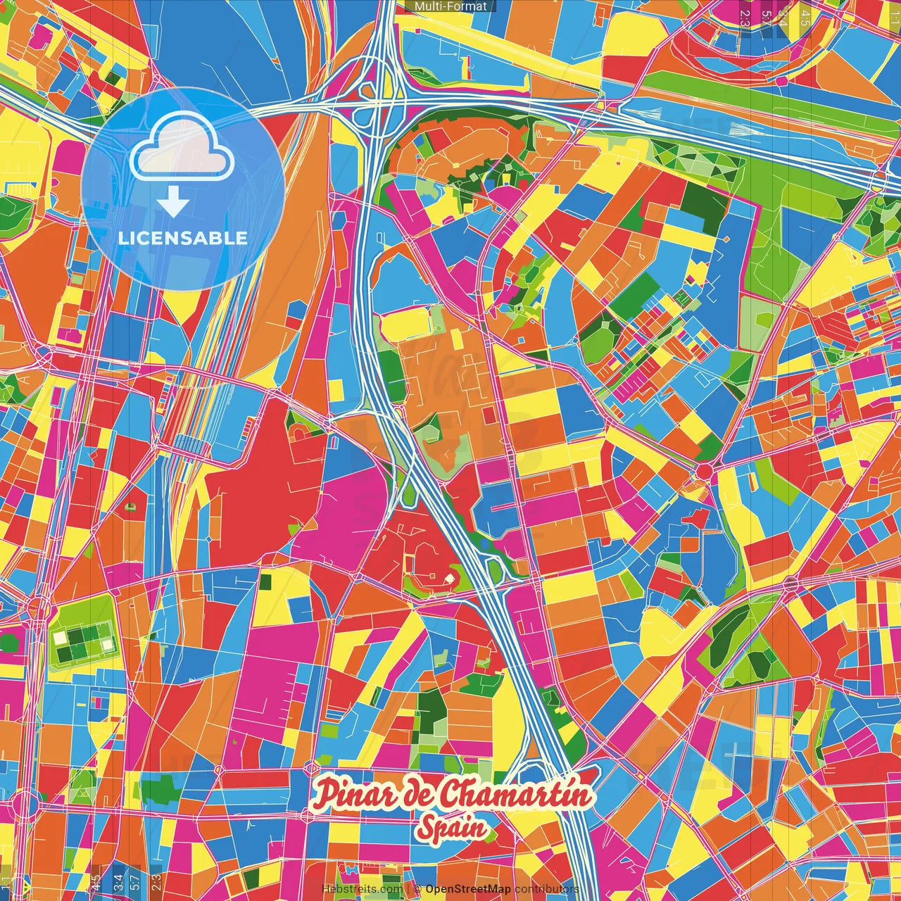 Pinar de Chamartín, 28033 Madrid, Spain Crazy Colorful Street Map Poster Template