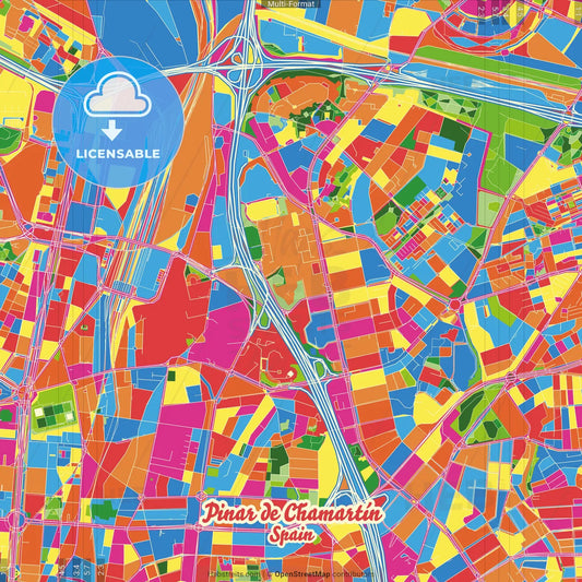Pinar de Chamartín, 28033 Madrid, Spain Crazy Colorful Street Map Poster Template