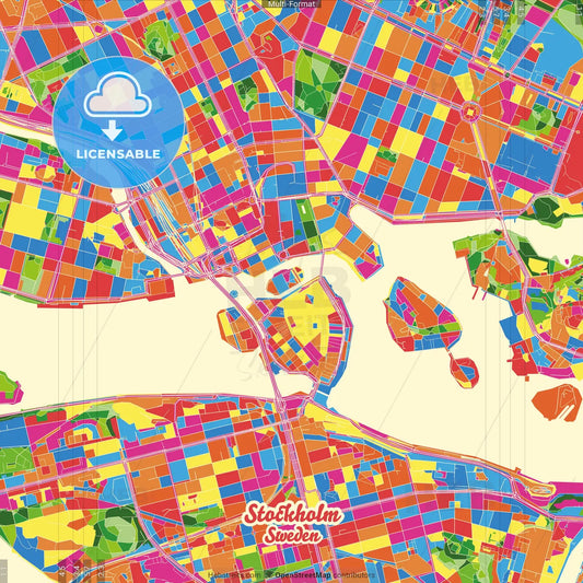 Stockholm, Sweden Crazy Colorful Street Map Poster Template