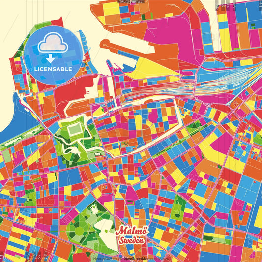 Malmö, Sweden Crazy Colorful Street Map Poster Template