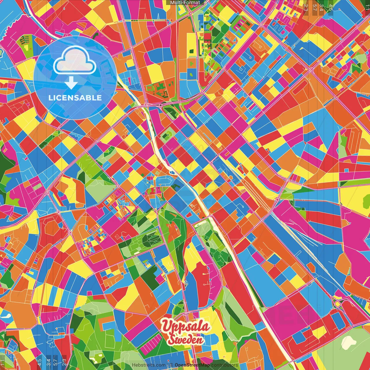Uppsala, Sweden Crazy Colorful Street Map Poster Template
