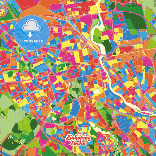 Linköping, Sweden Crazy Colorful Street Map Poster Template