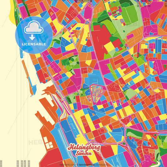 Helsingborg, Sweden Crazy Colorful Street Map Poster Template